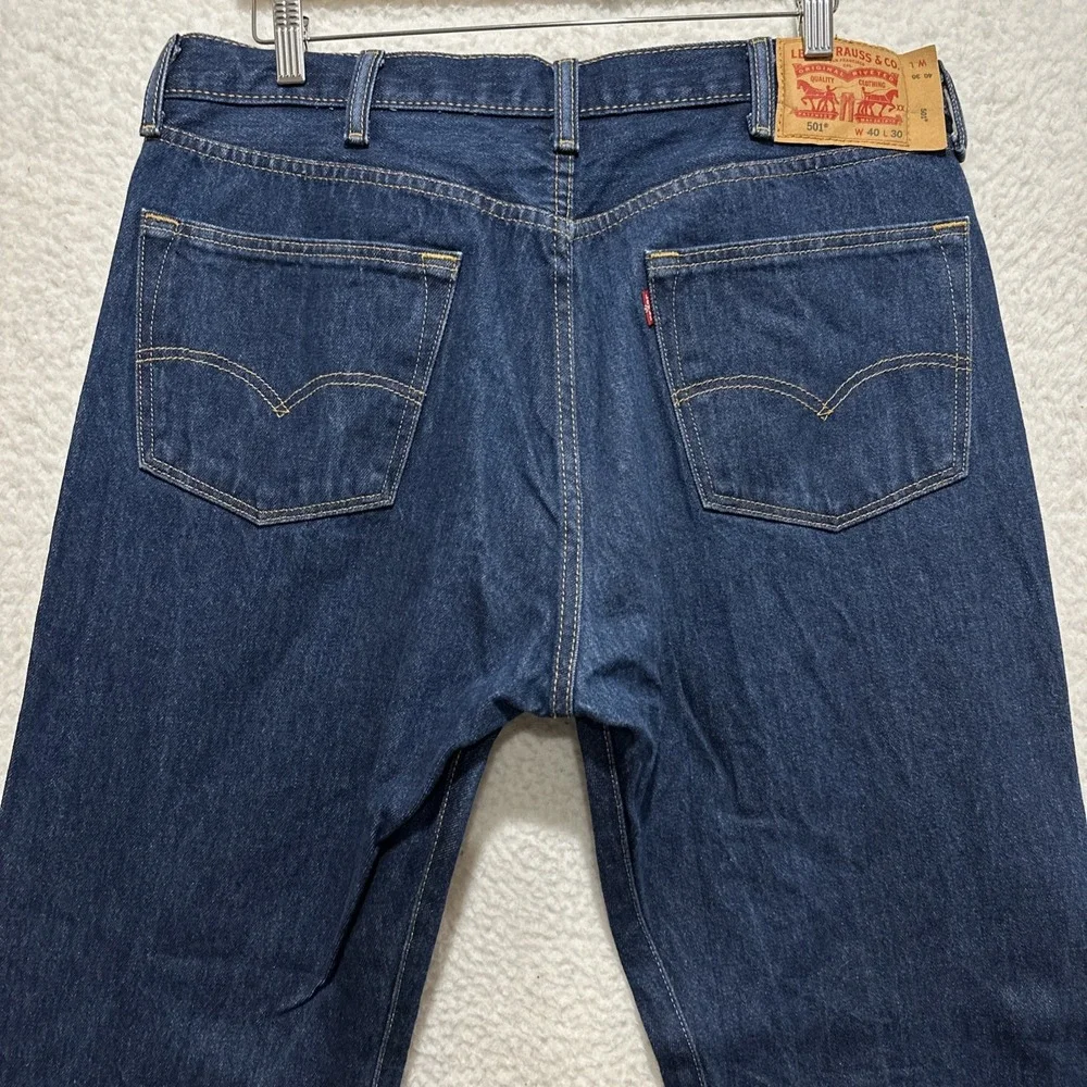 Levis 501 Mens Button Fly‎ Straight Leg Blue Dark Wash Denim Jeans Size 40